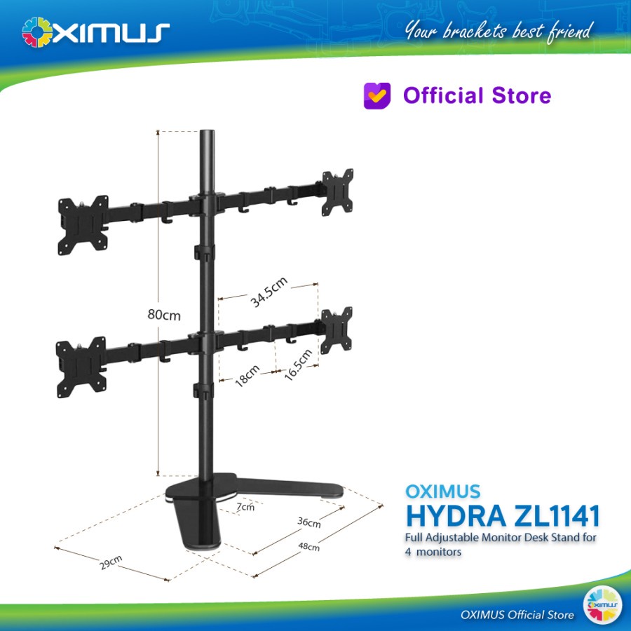 OXIMUS Hydra ZL1141 Desk Stand 4 Monitor | Bracket Meja LCD LED TV