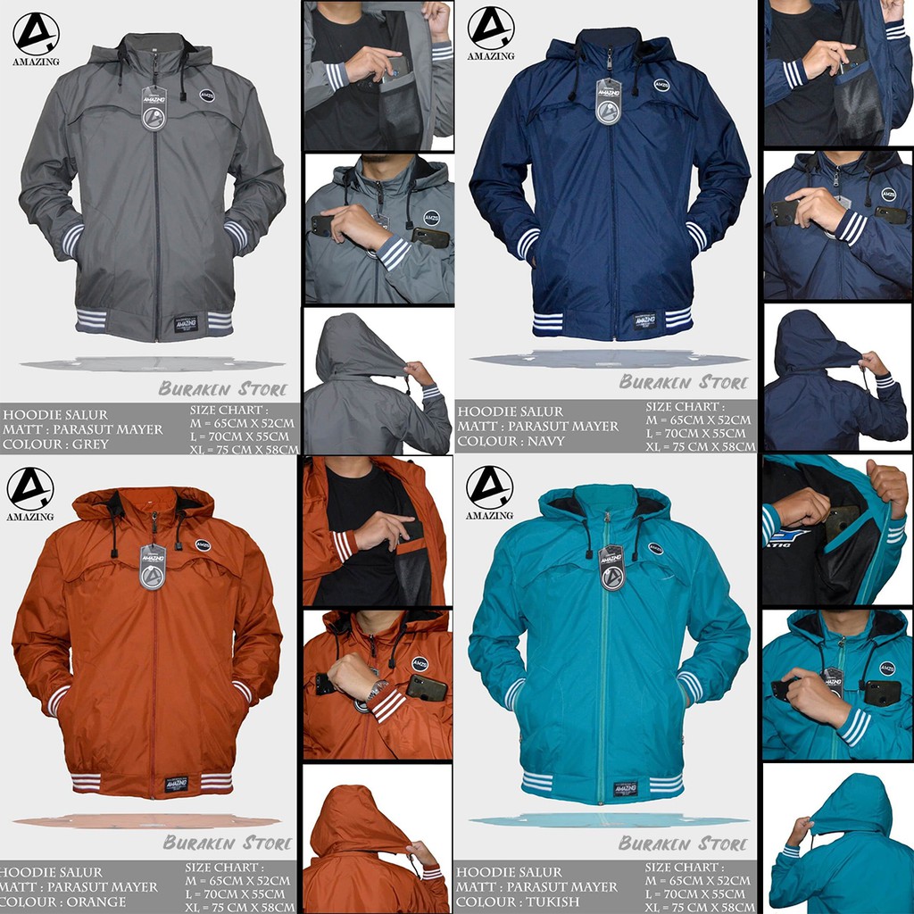 Jaket Motor Harian Parasut Wanita Pria Windbreaker Outdoor Anti Air Tahan Angin - 4 warna AMZ