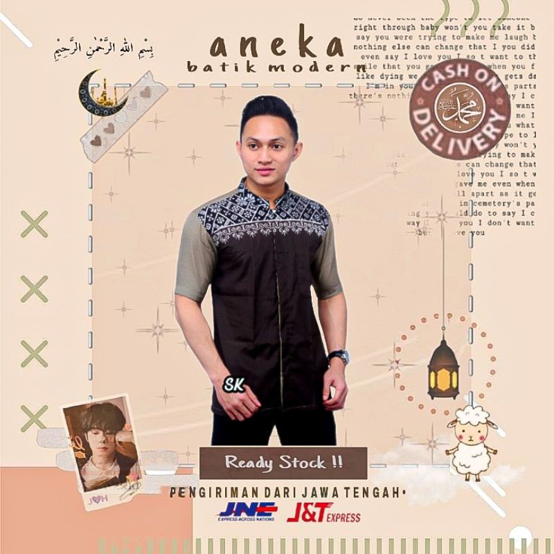 ATASAN BAJU KOKO PRIA MUSLIM LENGAN PENDEK LEBARAN KONDANGAN WARNA HITAM SILVER KHAKY ABU LEBARAN