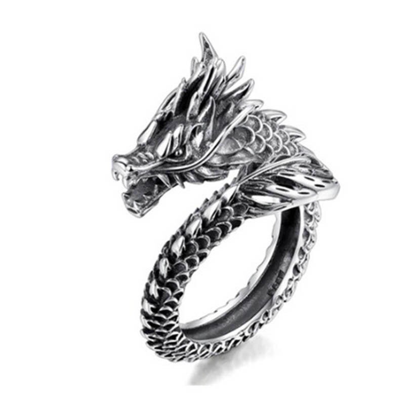 Cincin Desain Kepala Naga Bahan Stainless Steel Gaya Punk Untuk Pria