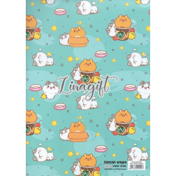 ( 5 Lembar ) PET SANWA - KERTAS KADO PUPPY KITTY KITTEN PUS PUPPY / ANIMAL CAT DOG - GIFT WRAP PAPER SANSAN WAWA BINATANG CUTE HOME LOVER PETS