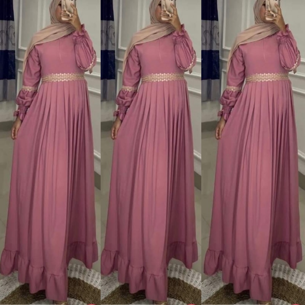 dayana maxi ceruty bebydoll renda impor terbaru /gamis syarii ceruty renda /gamis syarii kombinasi