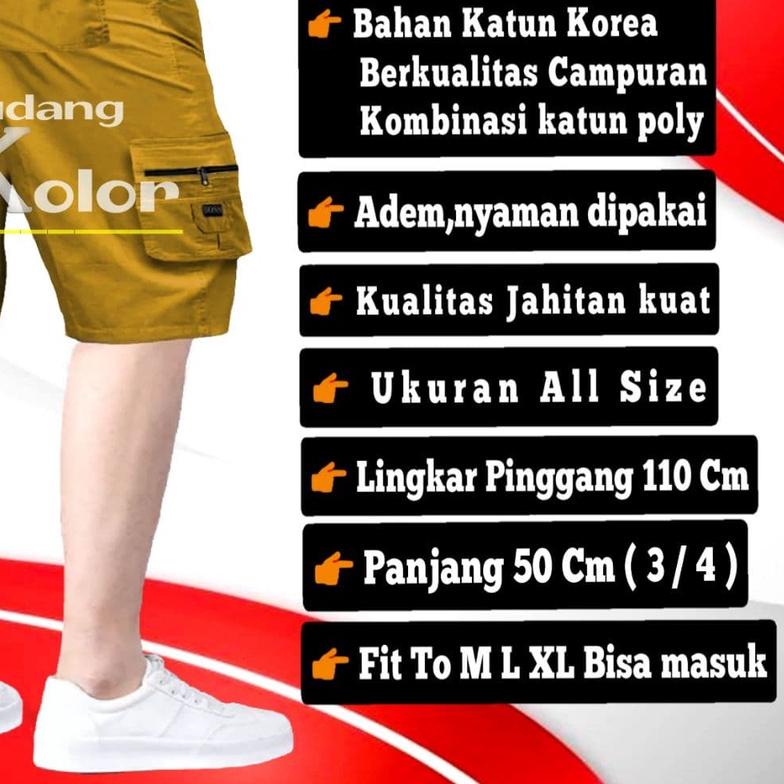 ✮ Celana Pendek Cargo Pria Cwok 3/4 Santai Cowok Dewasa Bahan Katun Boss Kargo Polos Pinggang Kolor 