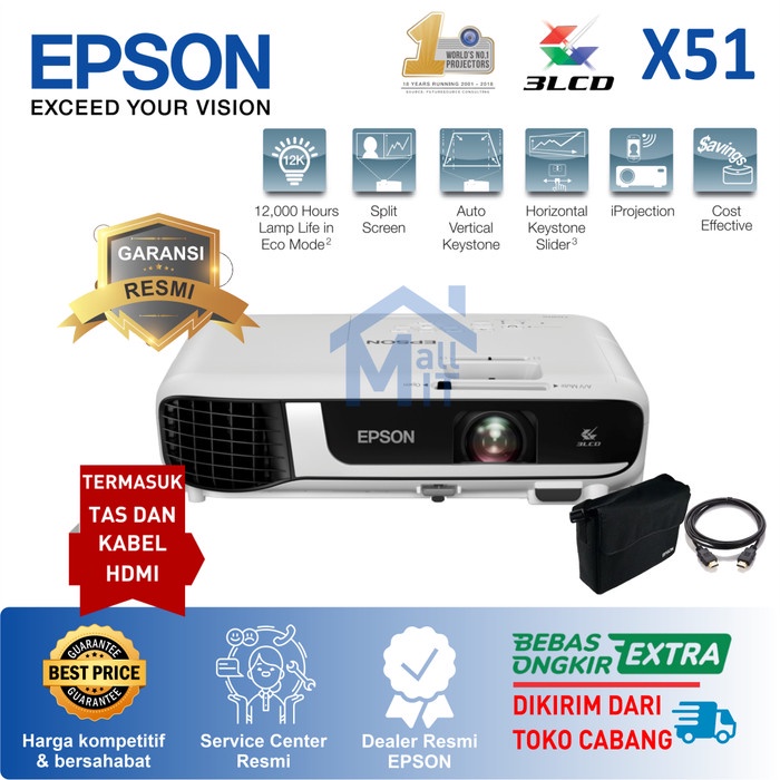 PROYEKTOR EPSON EB-X51 EBX51 EB X51 PENGGANTI EB X450 XGA 3800 LUMENS