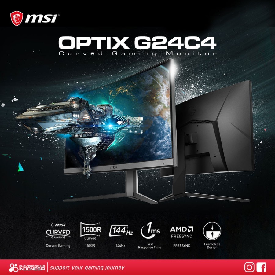 monitor gaming msi optix g24c4 144hz 1ms frameless va curved freesync fhd