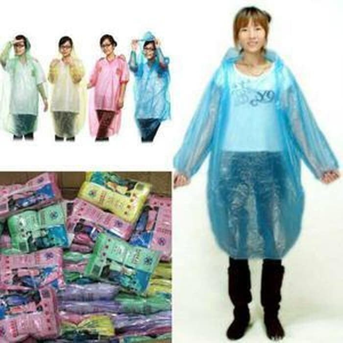 Jas Hujan Jaket Hujan Sekali Pakai Plastik Tipis Disposable Raincoat