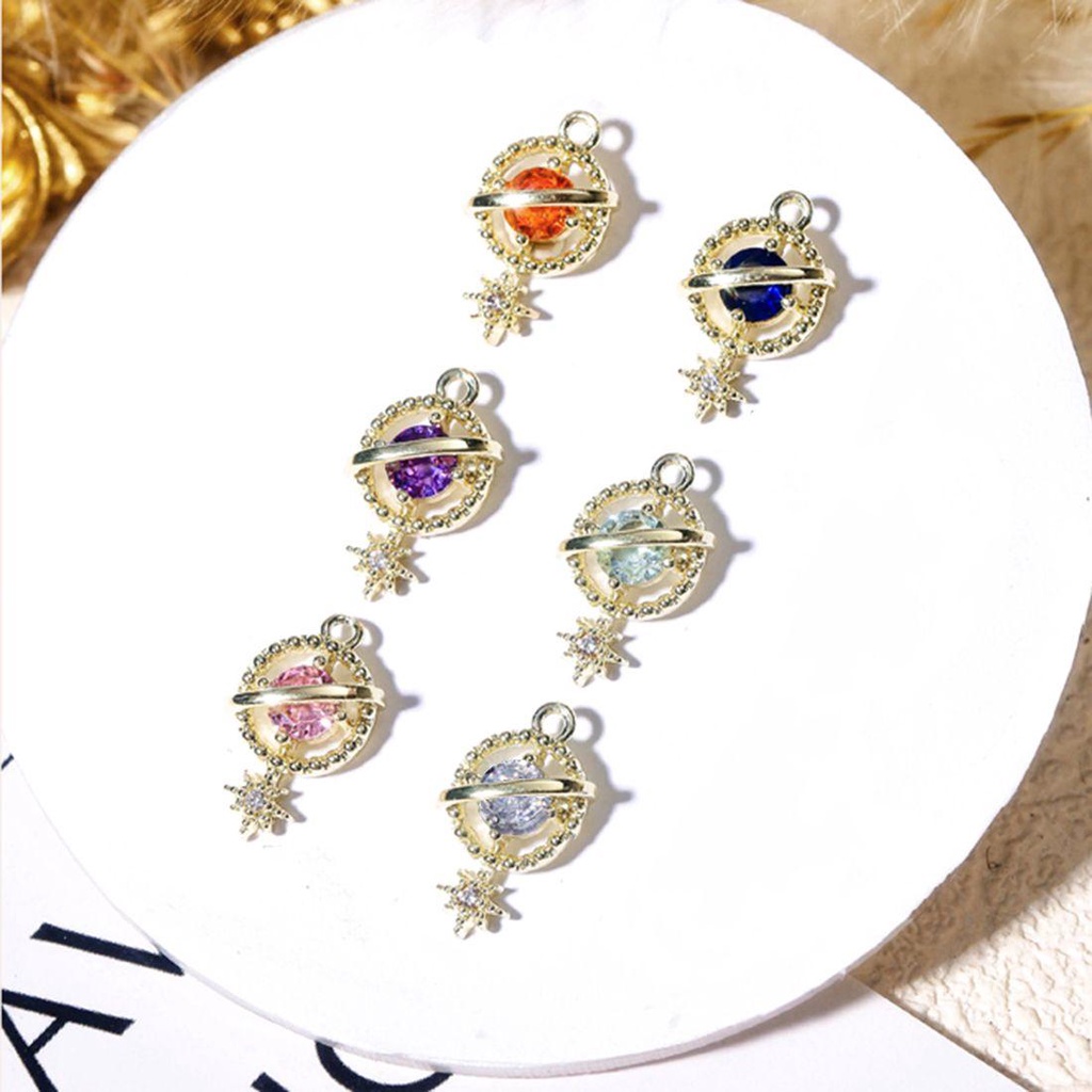 Mxbeauty 3D Nail Art Dekorasi Emas Glitter Manicure Aksesori Salon Saturnus Desain Zirkon Hiasan Kuku Nail Rhinestones