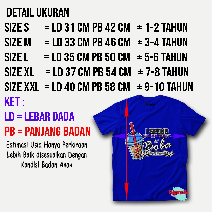 Baju Anak / Kaos Atasan Anak Viral Boba Lover