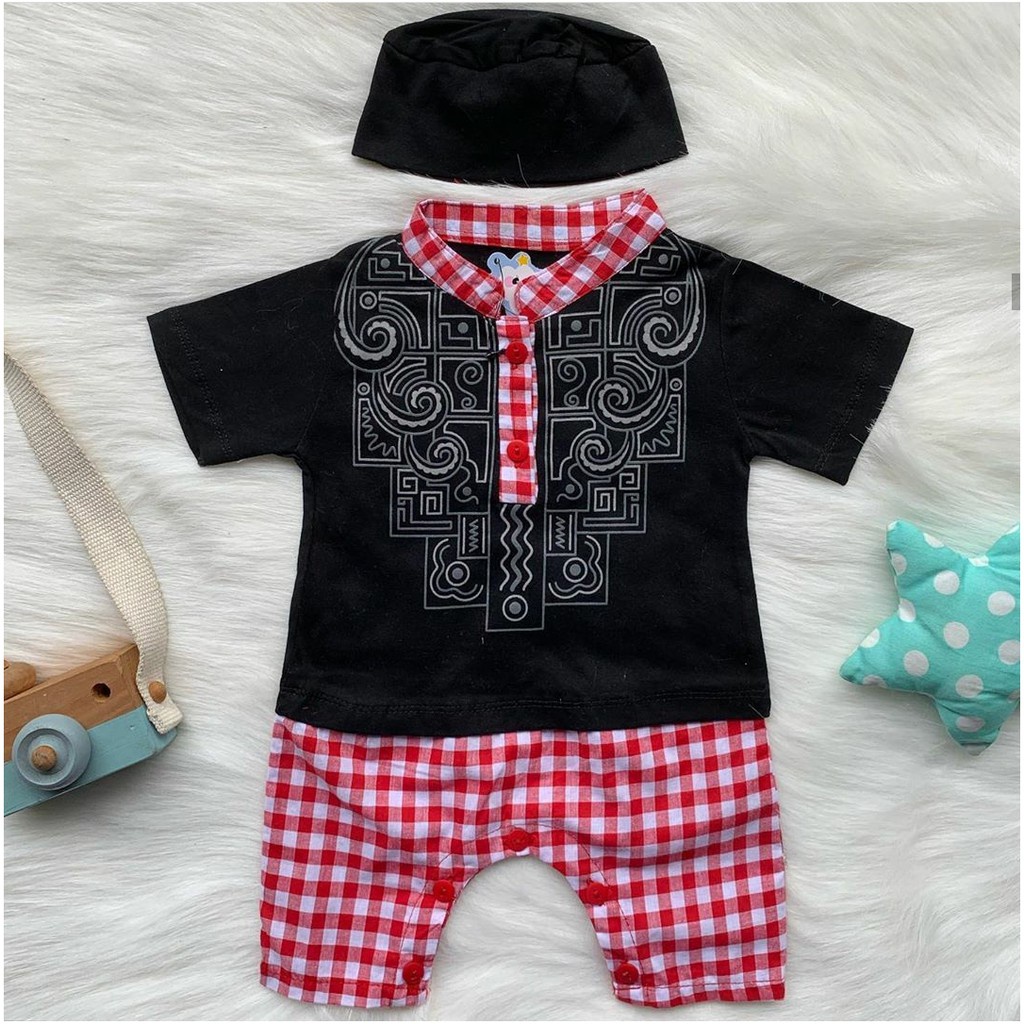 MAFAZABABY Set Jumper Romper Koko Bayi Baju Muslim Anak Bayi Laki-laki Newborn Koko Aqiqah(0-6bulan)-Abizar (hitam)