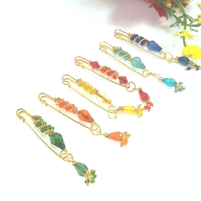 6 Pcs Peniti Jilbab Manik - Manik Etnik Muslimah