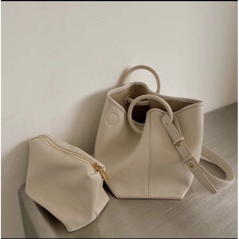 NAOMI - Felicya Hand Bag - Tas Fashion import - Tas Wanita Kulit Sintetis - Fashion Bag White Series - Tas Bucket - naomi bag