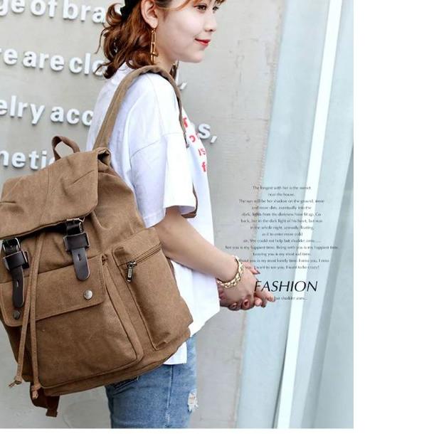 ◙ Tas Wanita Kanvas Ransel Perjalanan Vintage Pria Tas Sekolah Siswa Besar Laptop Ransel Serut Ranse