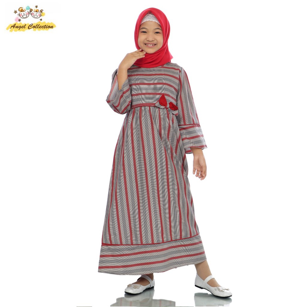 (PROMO FREE JILBAB) Baju Gamis Anak Perempuan Motif Garis Nusantara Bahan  Katun Premium COD