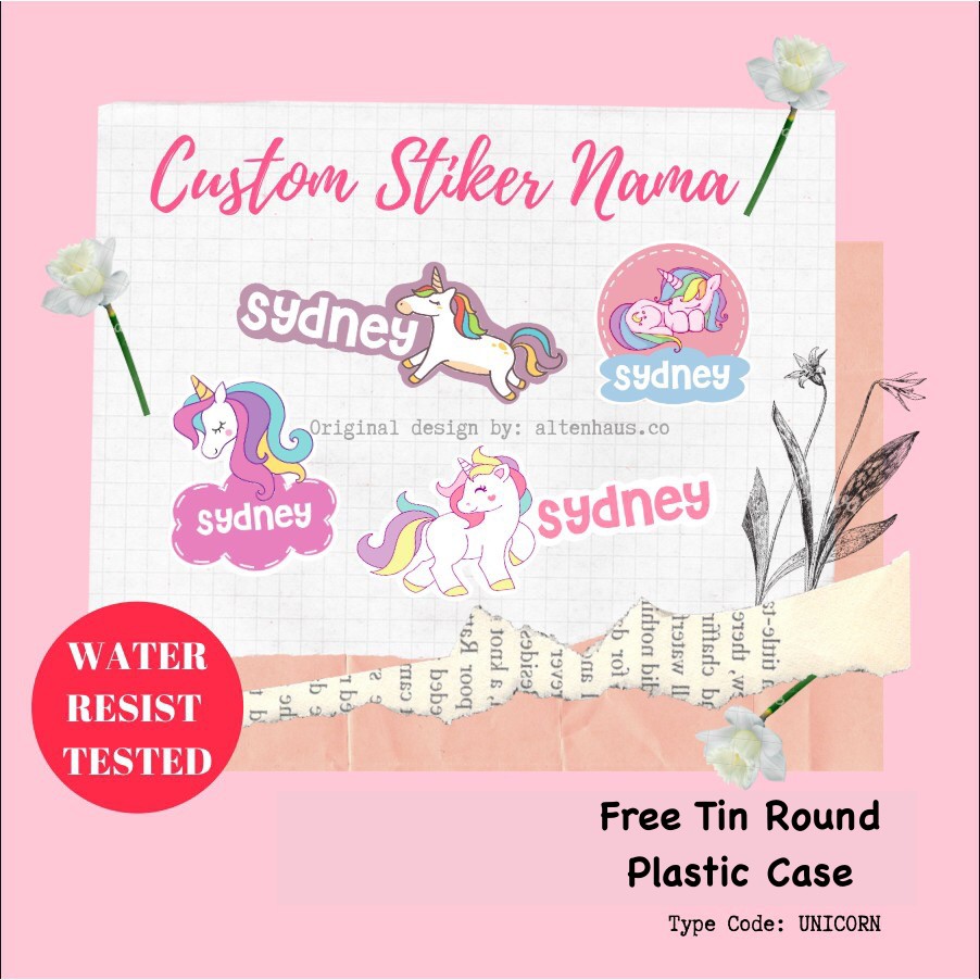 

CUSTOM STIKER NAMA ANTI AIR Variasi UNICORN - Stiker Vinyl - Label Nama - Stiker Nama Anak