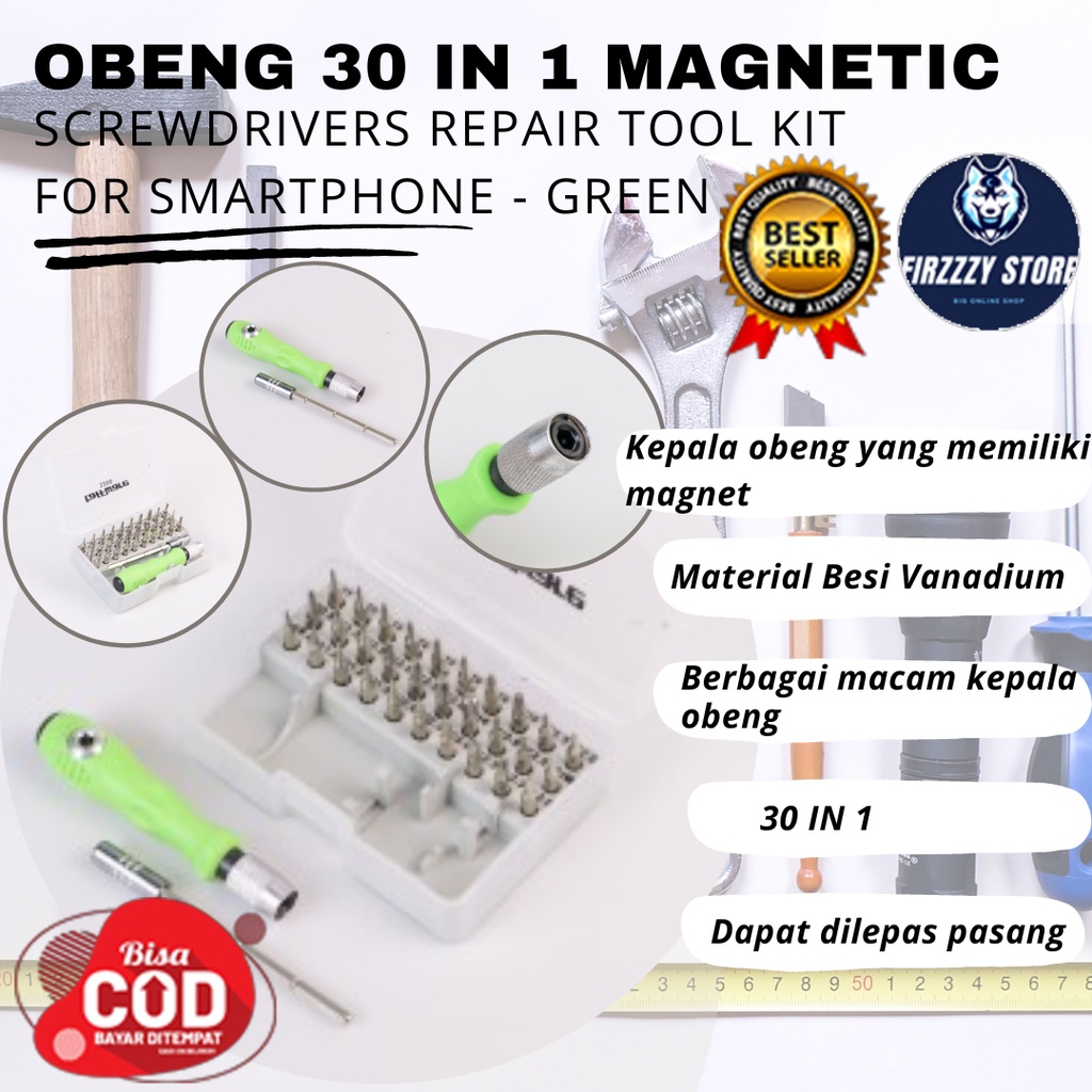 Taffware Obeng 30 in 1 Magnetic Screwdrivers Repair Tool Kit for Smartphone - Green