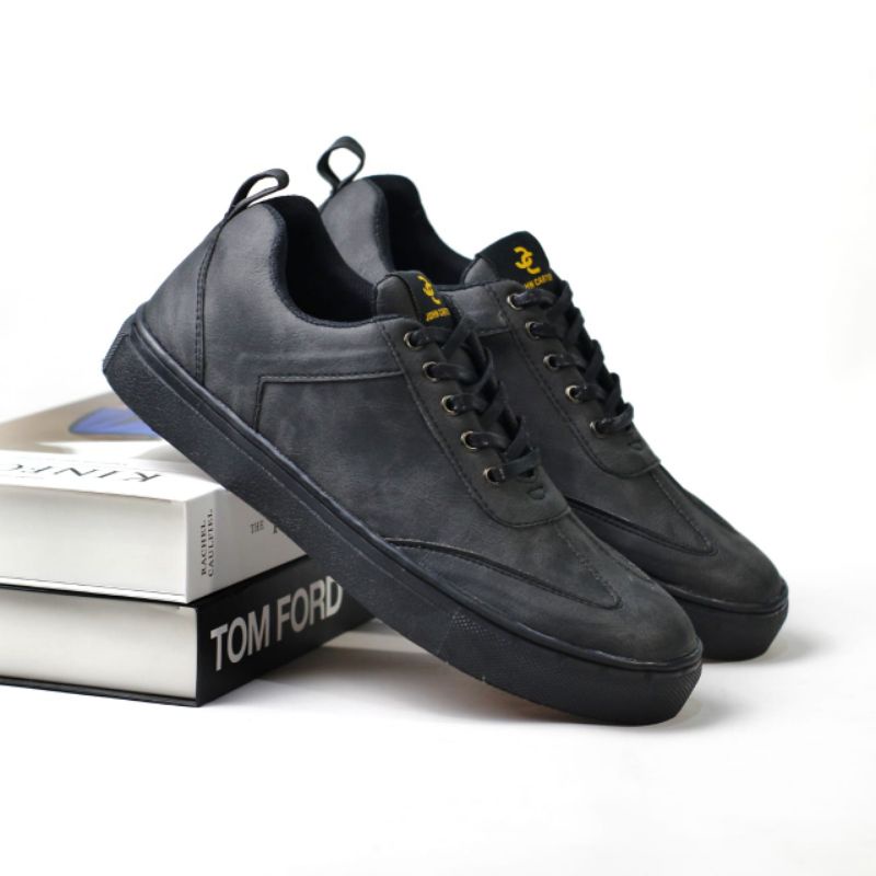 Xshoesbdg.id x Autentik Sepatu Casual Formal Pria Sneakers Pria Hitam Polos Kulit Sintetis Santai Kerja Kuliah