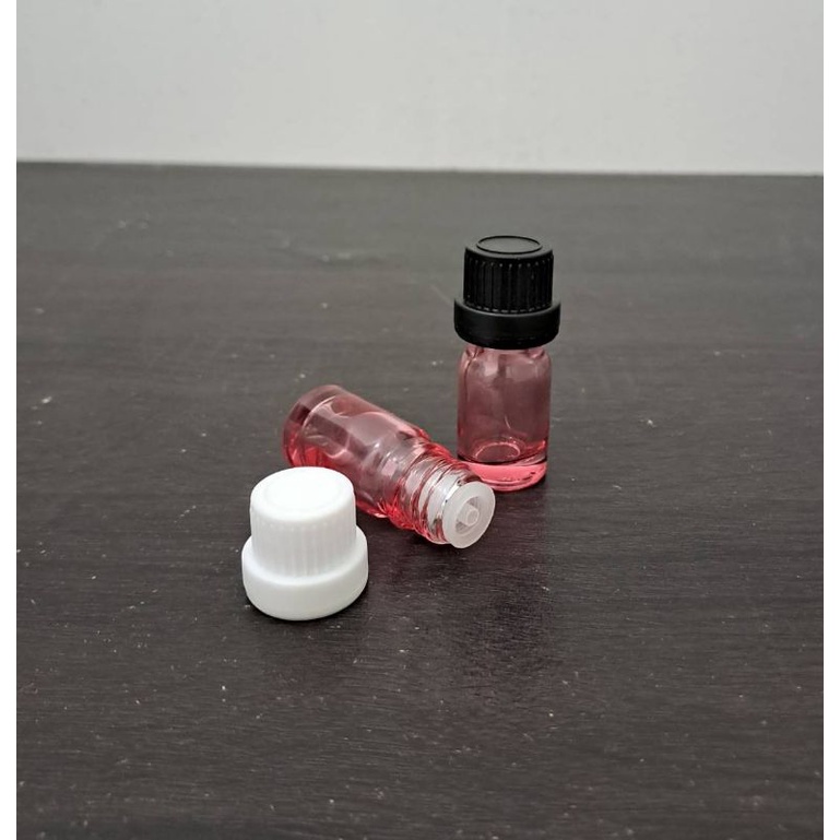 botol kaca 5ml pink bening tutup filler besar / botol essential oil 5ml