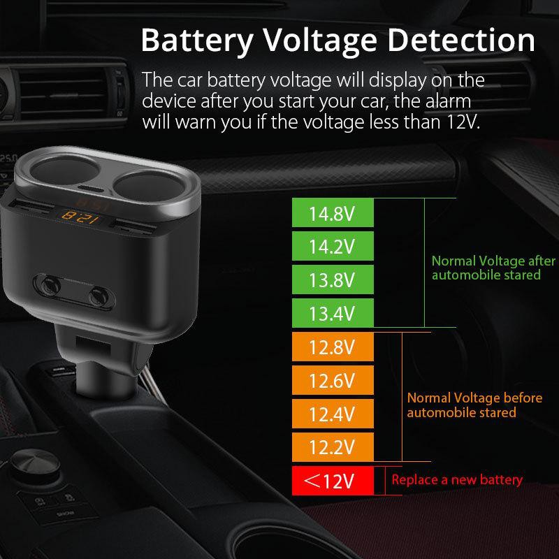 C47 - Car Charger 3 Port with 2 Socket Adapter - 80W Max - Charger Mobil 3 USB &amp; 2 Lightning Jack