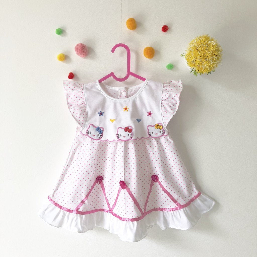 Dress Balita Hello Kitty polkadot pita/ Baju bayi murah