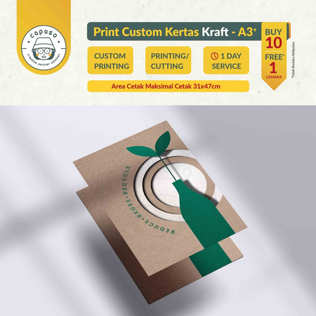 

Cetak Print A3+ Custom Kertas Karton Brown Kraft Dus Kotak Hang Tag Kartu Ucapan