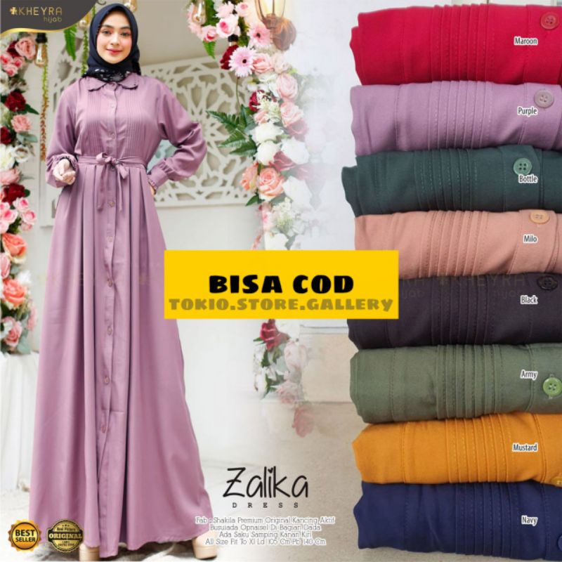 Zalika dress wanita muslim basic polos bahan shakila HQ halus ori kheyra