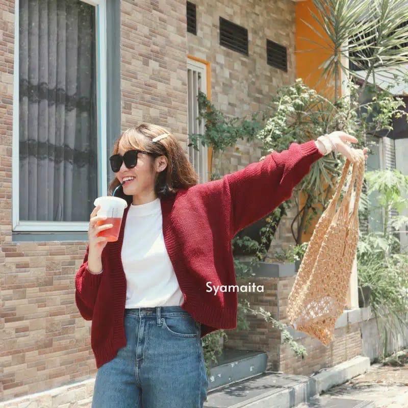 Zelline Official Cardigan Rajut fluffy kualitas premium bahan tebal