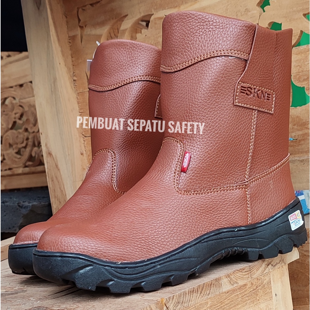 Sepatu Septi Saveti Sefti Safety Boot King Skn Terbaik Kulit buatan Impor Ujung Besi Keselamatan Kerja Pria Wanita