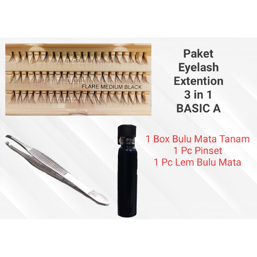 Paket Eyelash Extention 3 in 1 Bulu Mata Tanam Basic - A