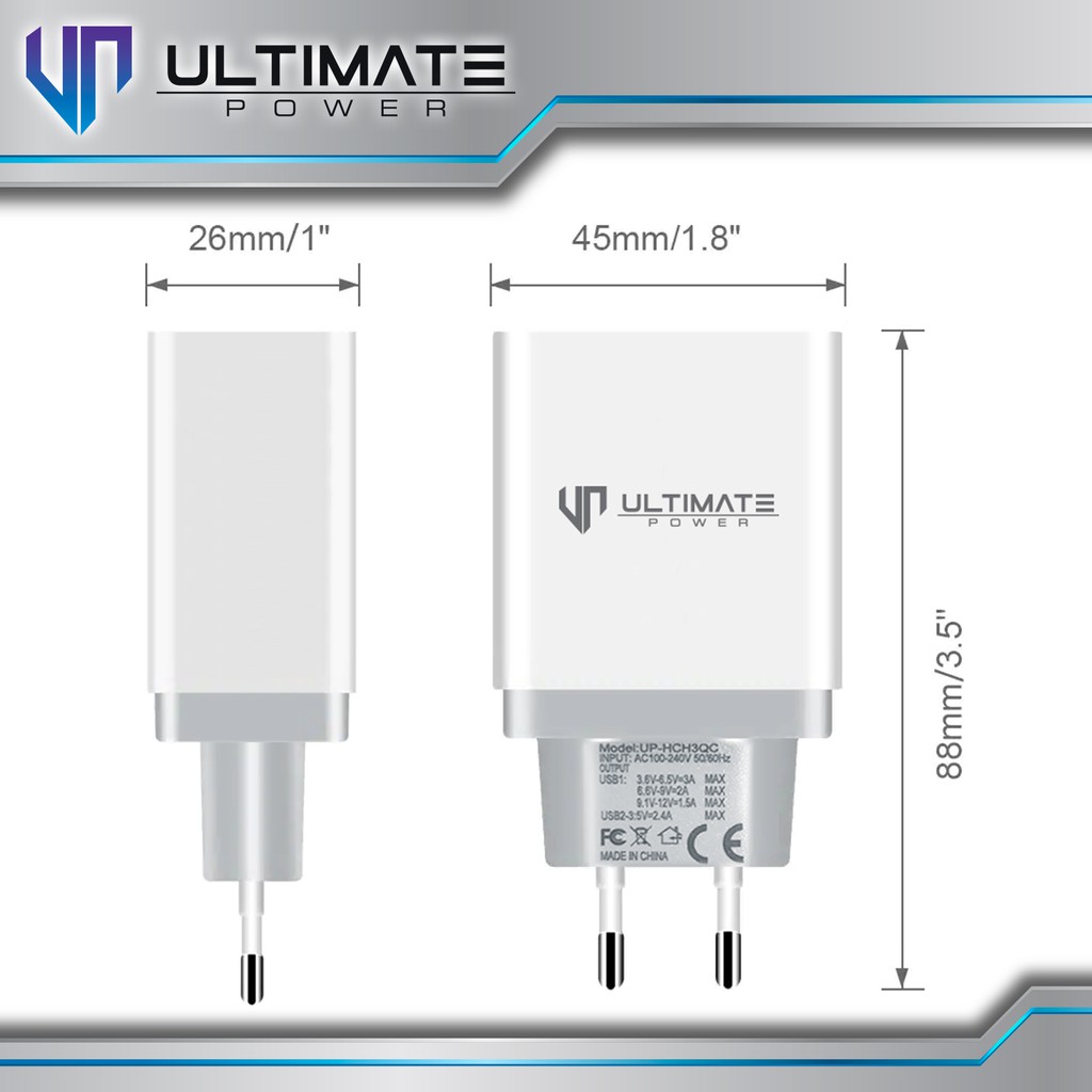 Adaptor batok Charger Ultimate Power HCH3QC Super Fast Charging 3 USB QC 3.0 Original 100%