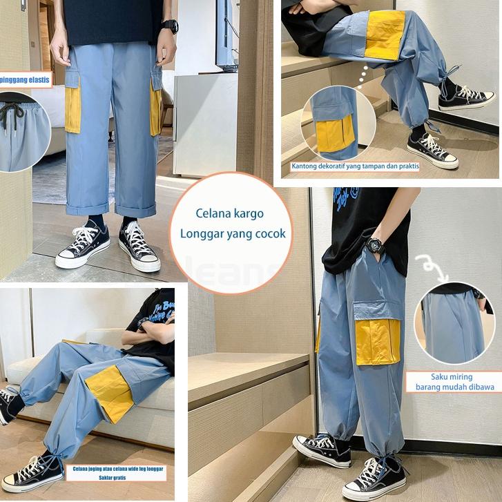 『8.8 Product HOT』 Celana Kasual Pria Korea All-Match Longgar Kaki Lebar Hip-Hop Celana Jogging Celan