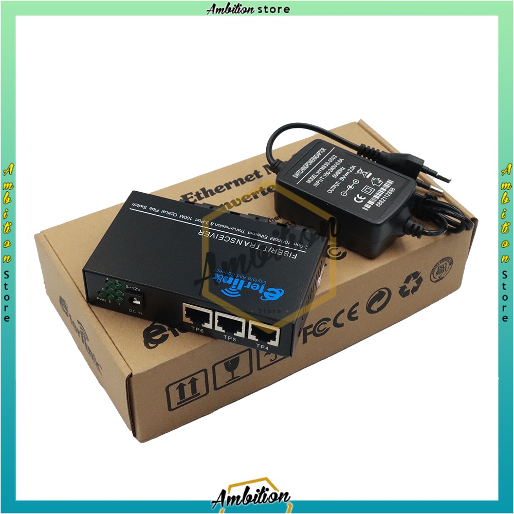 10/100M single mode 3FO 3LAN  3F3E Reverse POE Media Converter [Bisa Bayar Ditempat]