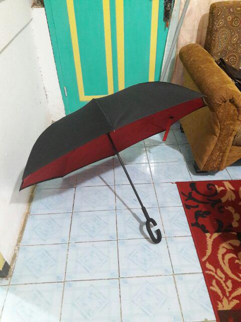 Payung Terbalik Kazbrella 2nd Generation Tombol Merah Non Sarung