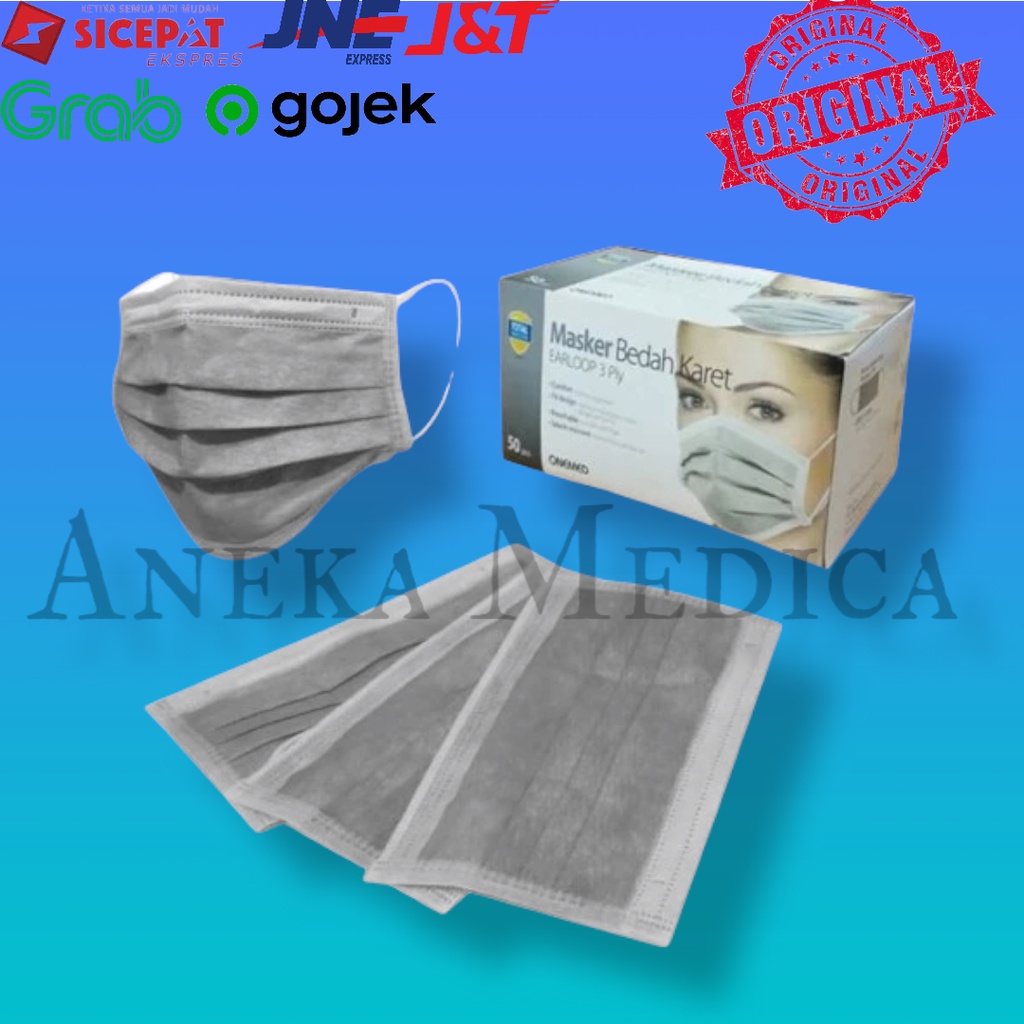 Masker onemed abu earloop 3 ply