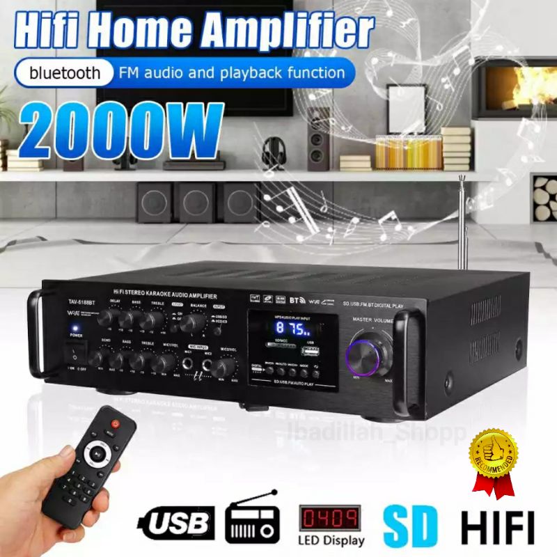 Sunbuck Bluetooth EQ Audio Amplifier Home Theater FM 2000W - TAV-6188