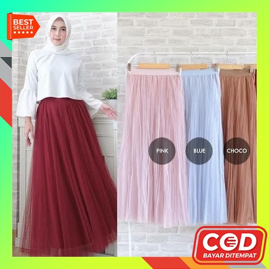 Rok Serut Panjang Casual Korean Style Wanita Rok Tutu - Hitam, All Size