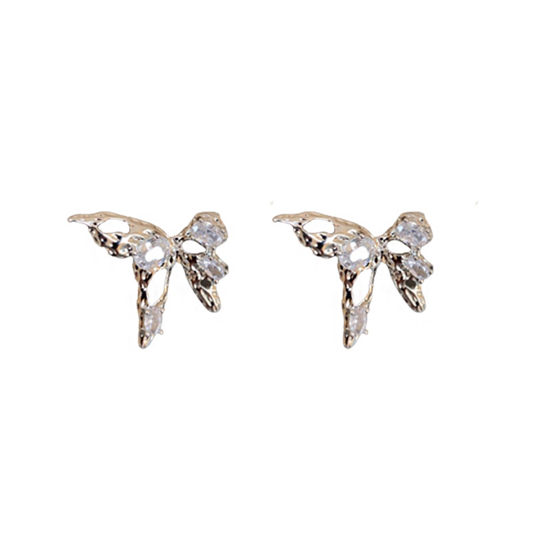 Anting Tusuk Model Kupu-Kupu Hollow Asimetris Bahan Metal Dengan Batu Zircon Untuk Wanita Butterfly
