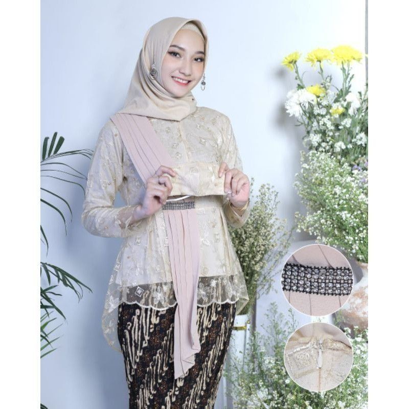 Melia kebaya - Atasan Kebaya Aurora Selendang / Kebaya Tulle Selendang / Navy / Coklat / Silver / Gold