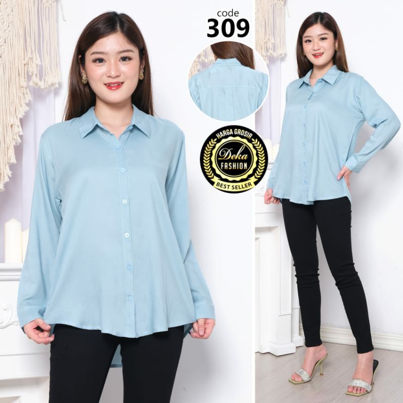 KEMEJA POLOS.KEMEJA BASIC RAYON --309-Biru tosca