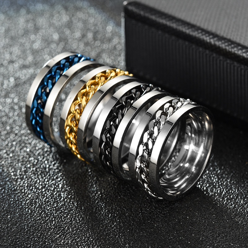 Cincin Rantai Dapat Diputar Bahan stainless steel | Cincin Warna-Warni Bahan Titanium steel Untuk Unisex