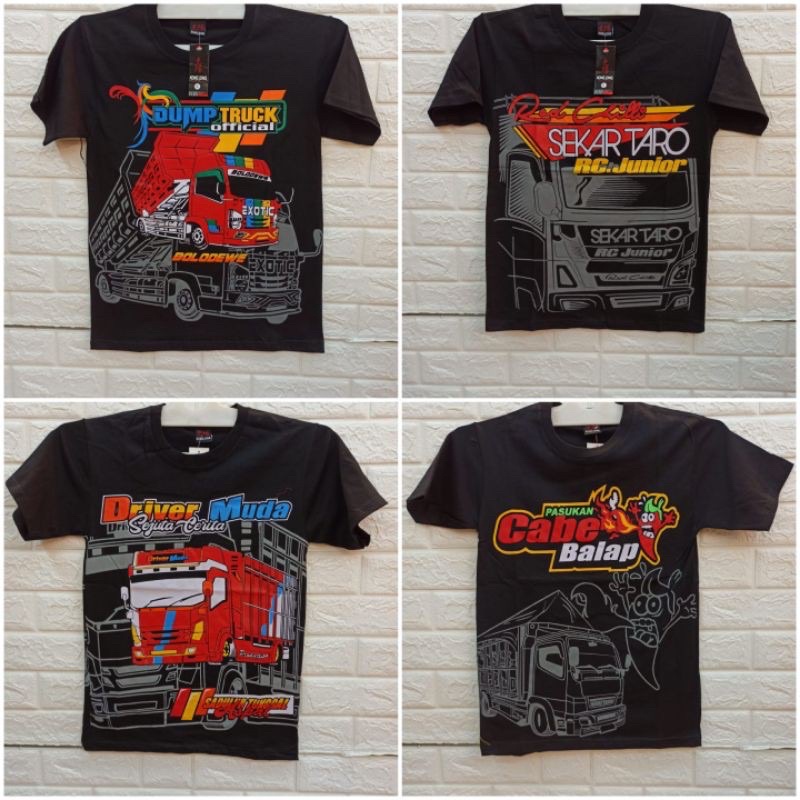 kaos truck anak hitam umur 5-8 tahun kids atasan