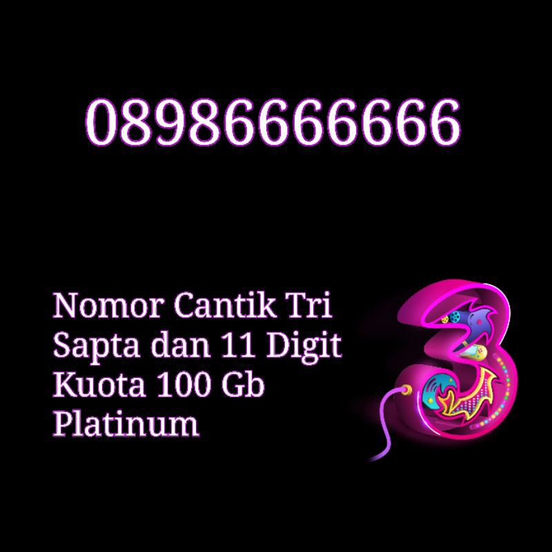 NOCAN Nomor Cantik 11 Digit Sapta 6 Kartu Perdana Tri Three 3 4G LTE Kuota 100GB Platinum
