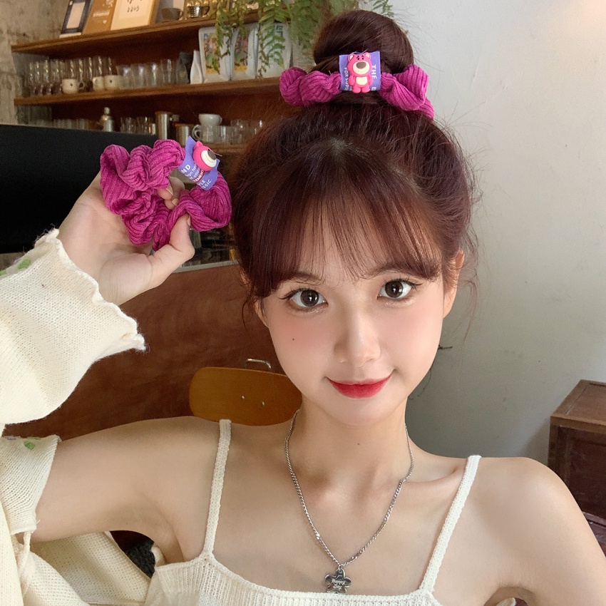 Cute Strawberry Bear Usus Besar Ikat Rambut Korea Fashion Wanita Sumbu Hairband Mewah