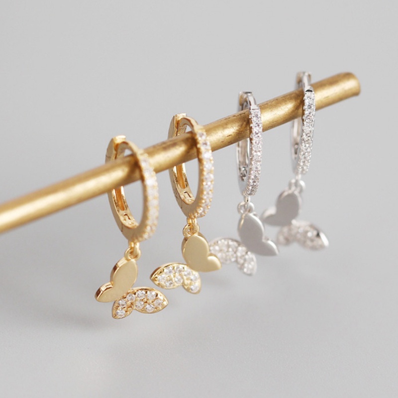 Anting Hoop Desain Butterfly Bahan 925 Sterling Silver Untuk Wanita