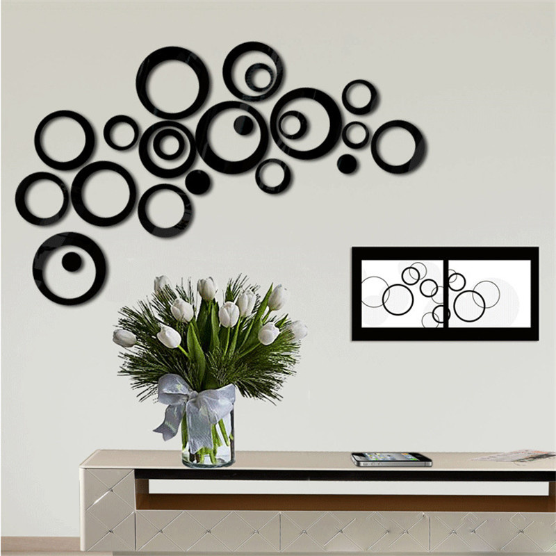 3d Cermin Decal Acrylic Art 24pcs Hiasan Dinding Dekorasi Rumah DIY Removable background Wall Sticker Lingkaran