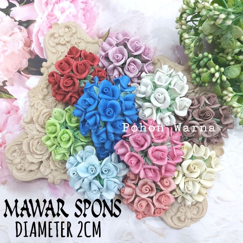 Bunga Spons Mawar Mini RoseBud / Bunga Spons Mawar Kuncup Bahan Mahar Scrapbook
