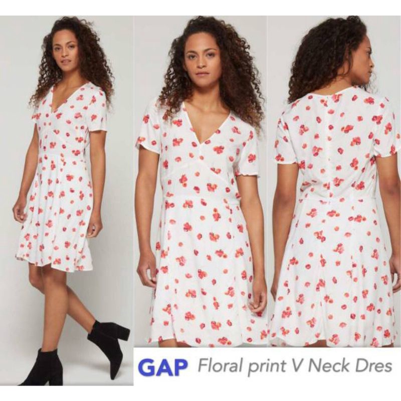 GAP Floral Print V Neck Dress White &amp; Black Original Branded