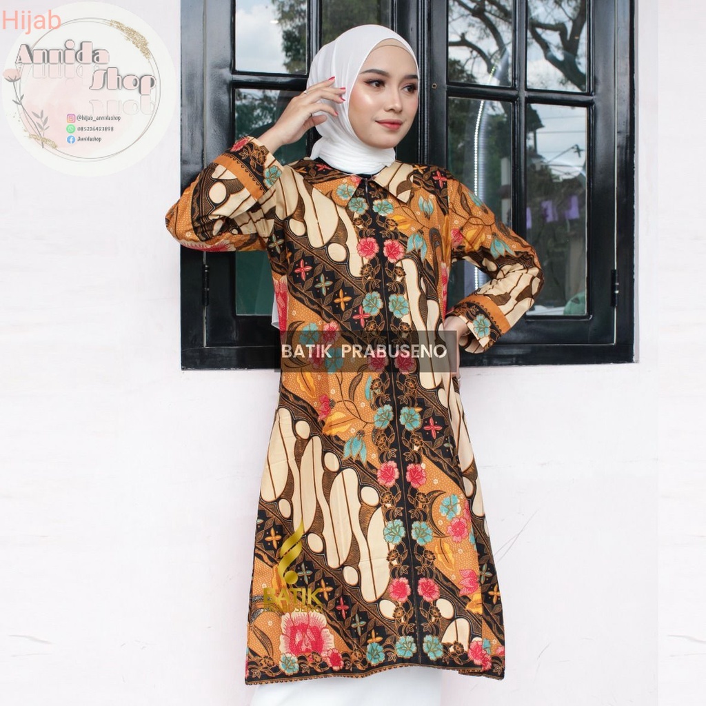 Kemeja atasan Batik Prabuseno - CERIA  XL Tunik Batik Perempuan Lengan Panjang Tradisional