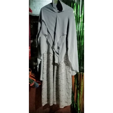 Gamis pesta brokat mewah abu silver syari dan 3 in 1