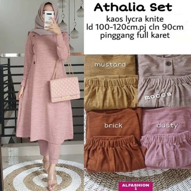 Athalia set / kaos lycra knite / baju wanita / setelan wanita