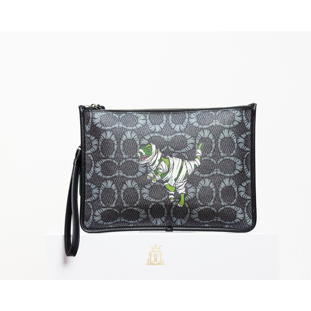 Coach x Michael B. Jordan Charter Pouch In Mummified Signature Canvas With Rexy - Black Grey [100% O